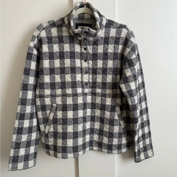 Marine Layer Snap Placket Quilted Pullover Jacket Sweatshirt Check Henley Polo M - Picture 8 of 11